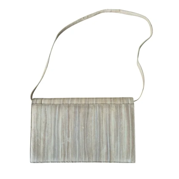 Vintage 80s Korean Eel Skin Shoulder Clutch Bag Removable Strap - Picture 2 of 12